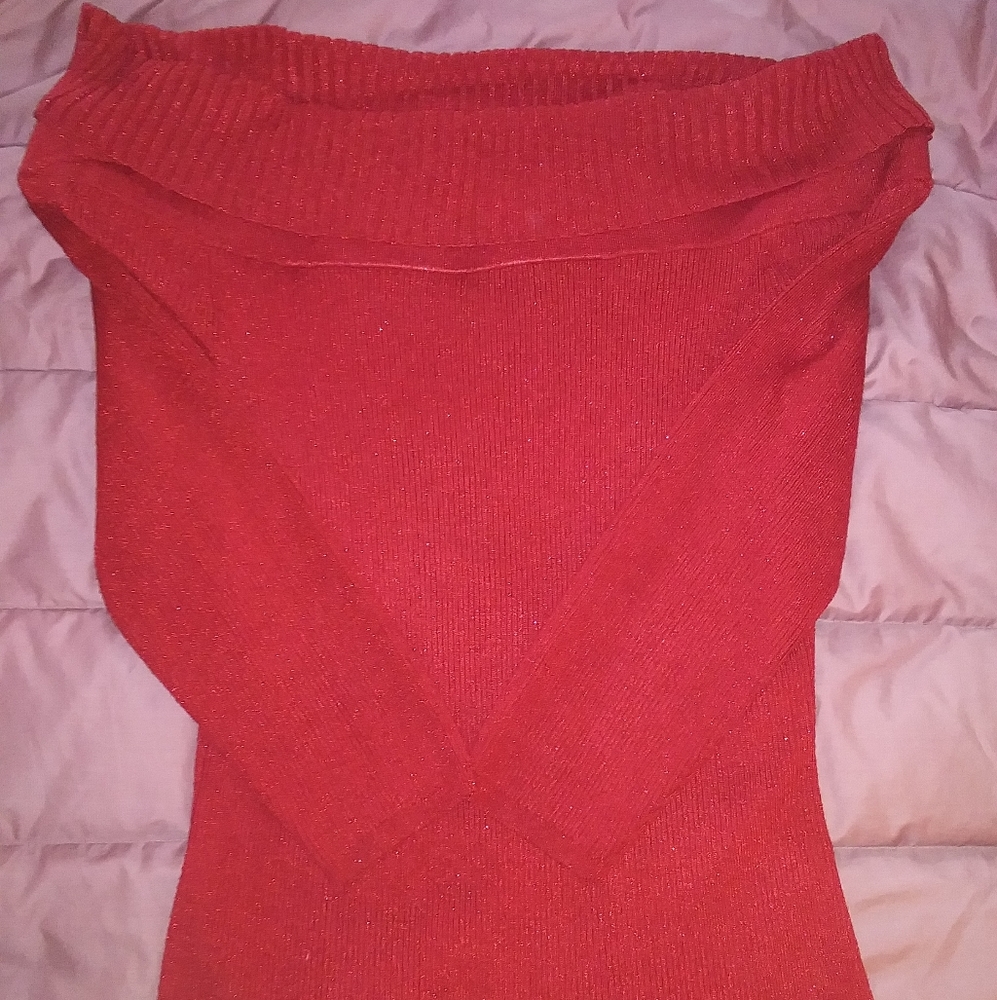 Red shimmering sweater